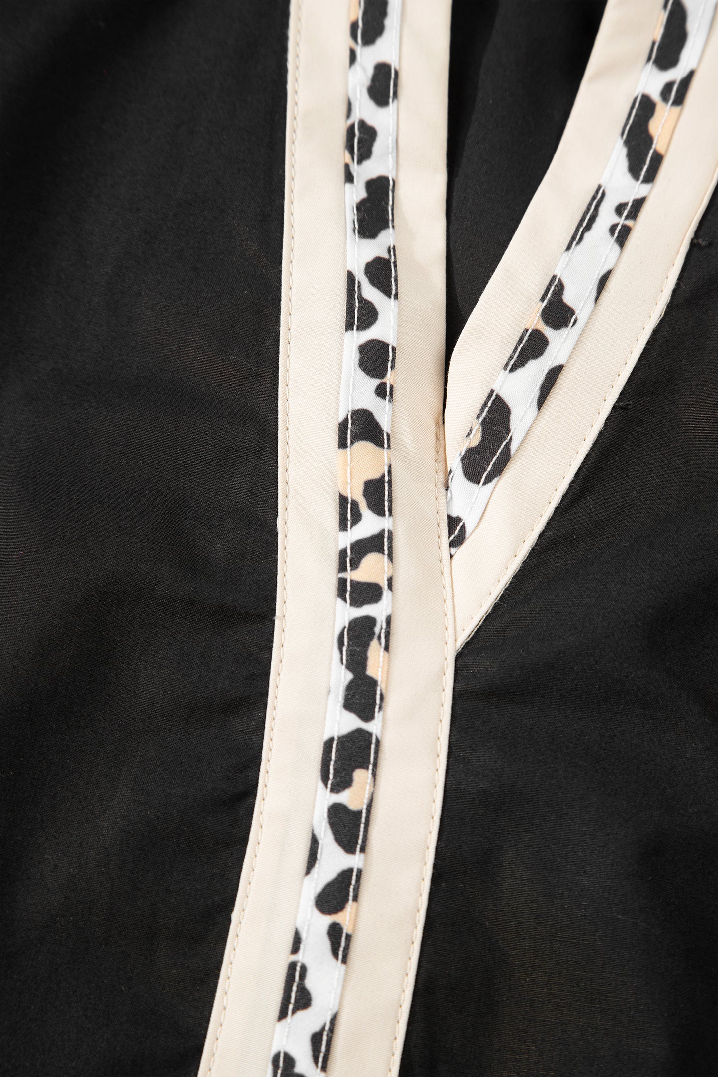 Black Leopard Trim Blouse