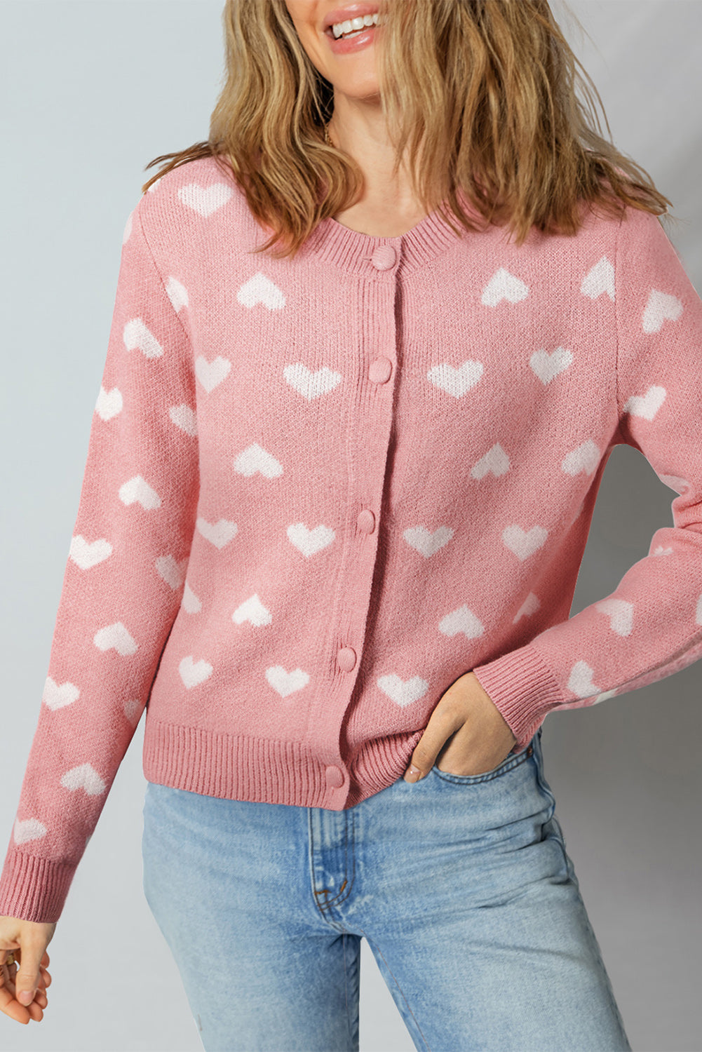 Blush Heart Pattern Cardigan