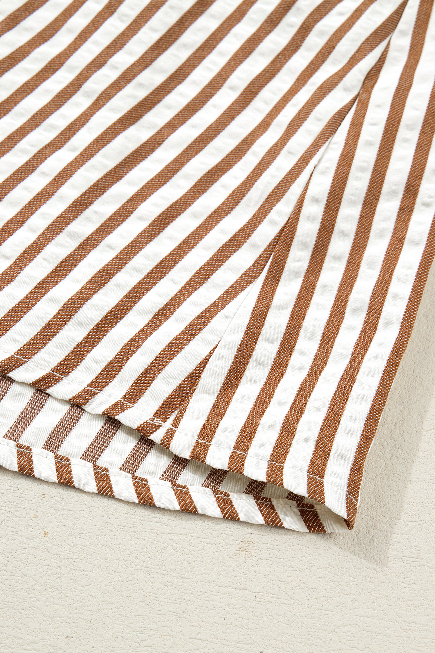 Brown Striped Shirred Blouse