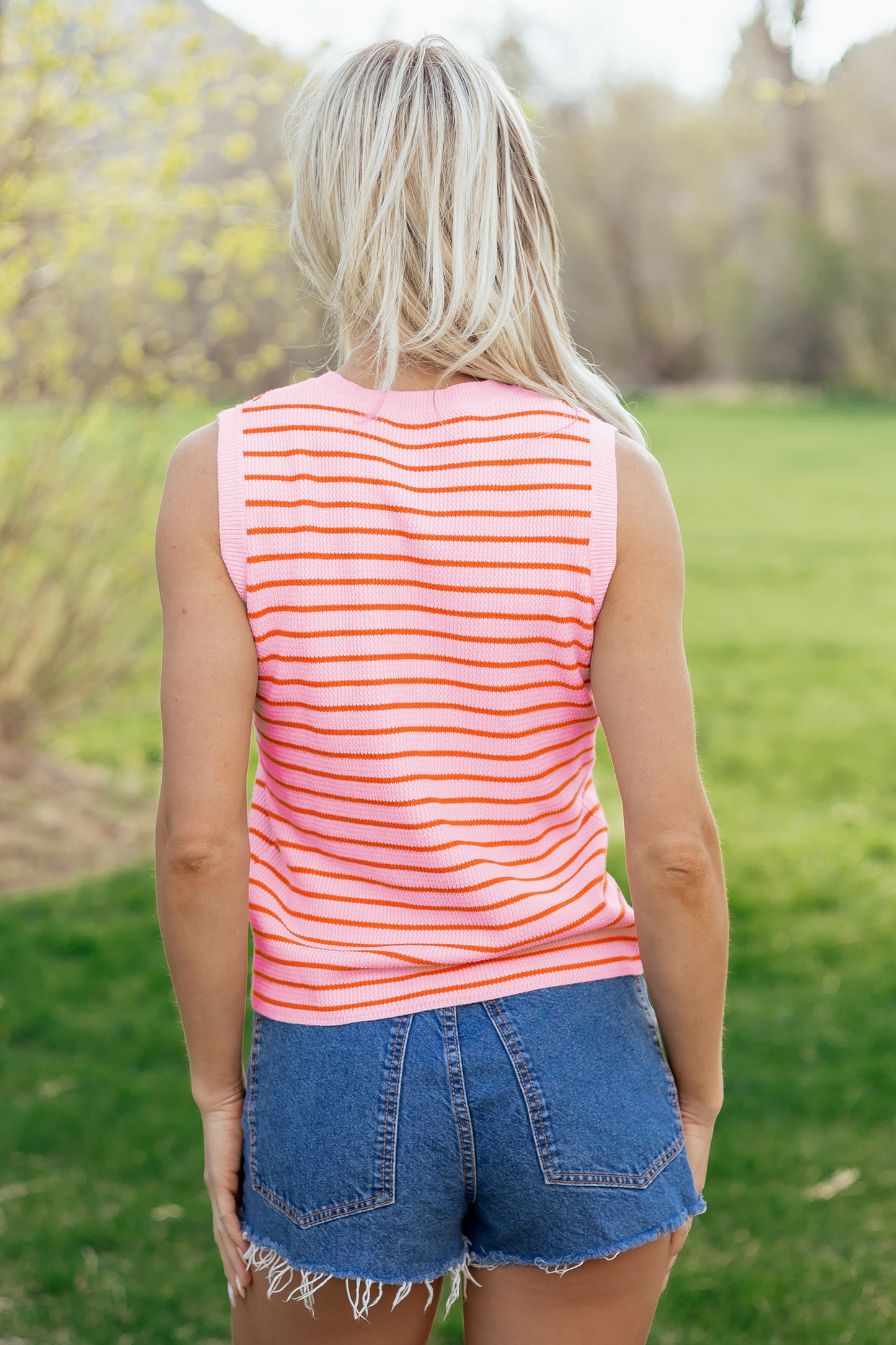 Sweet Striped Knit Sleeveless Sweater