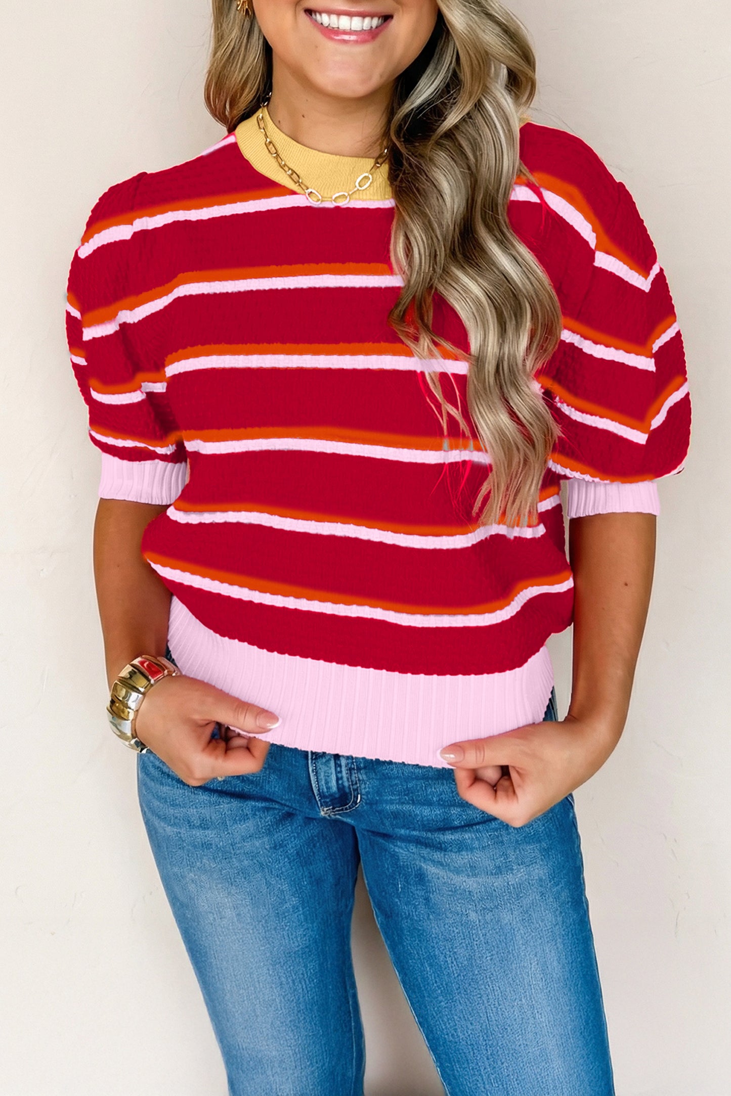 Red Stripe Colorblock Sweater