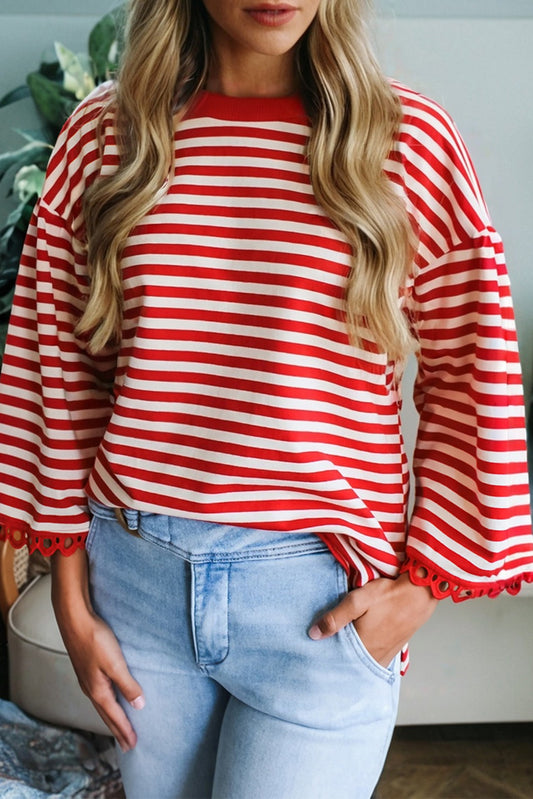 Red Striped Lace Trim Top