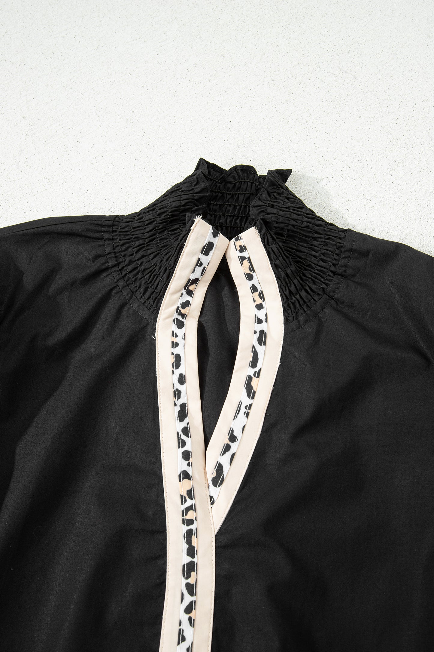 Black Leopard Trim Blouse