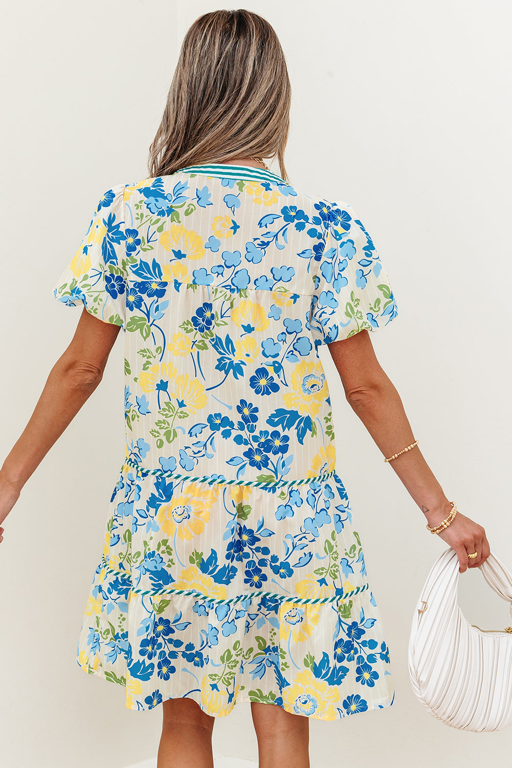 Blue Floral Striped Mini Dress