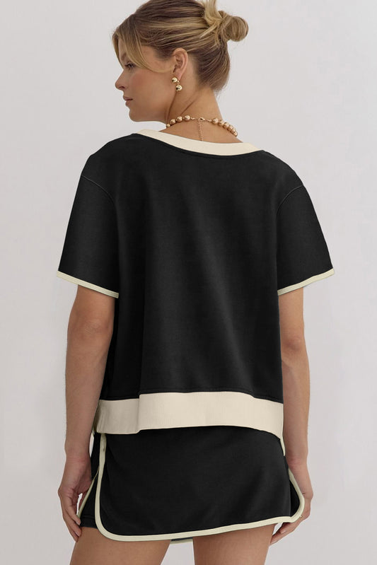 Black Sequined Football Bow Tee and Skort Set