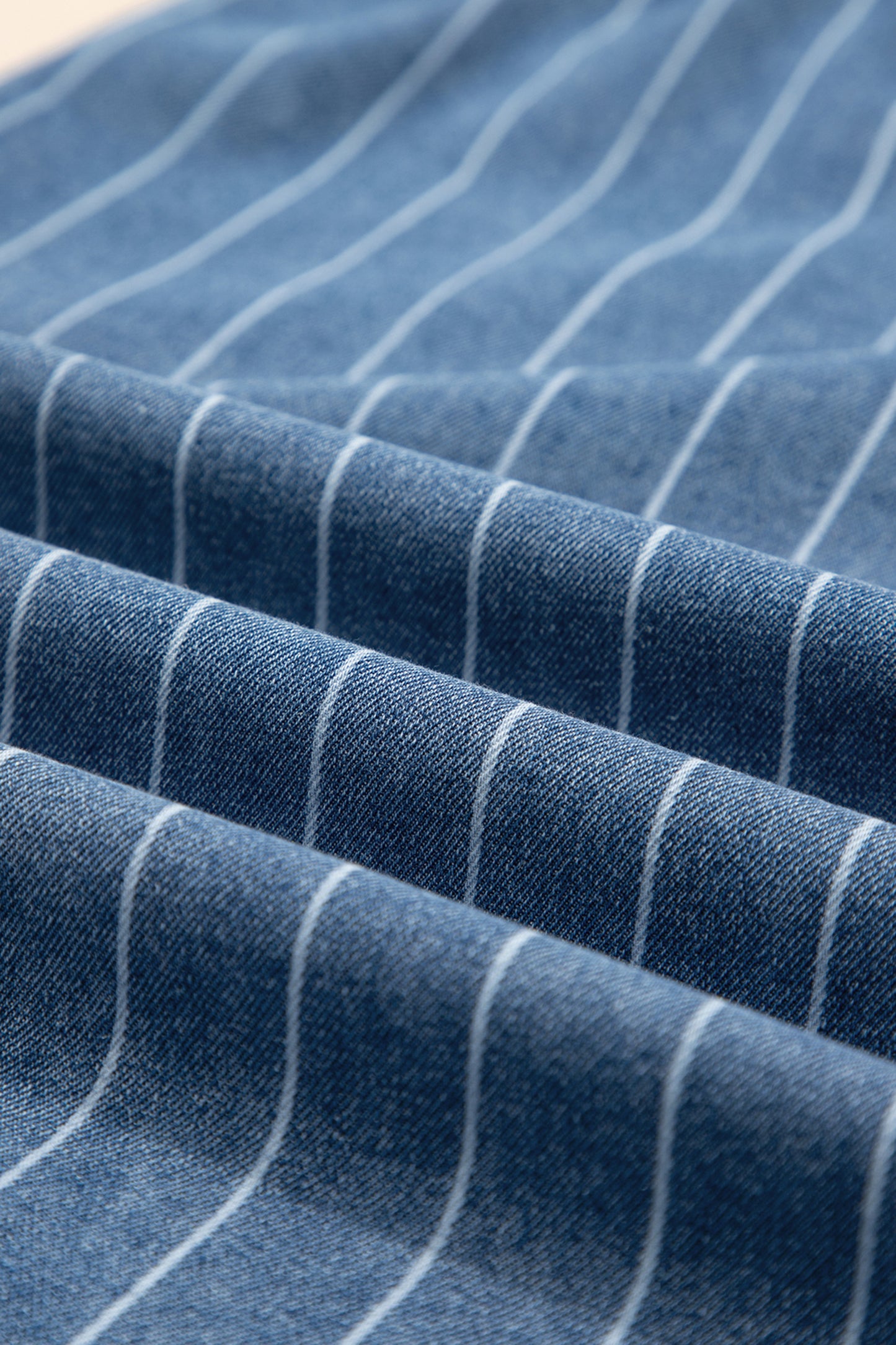 Blue Striped Pleated Wide Leg Jeans