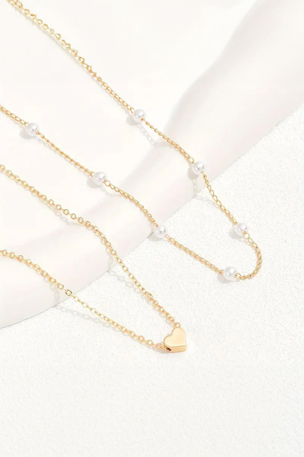 Gold-Plated Heart and Pearl 2pcs Layering Necklace
