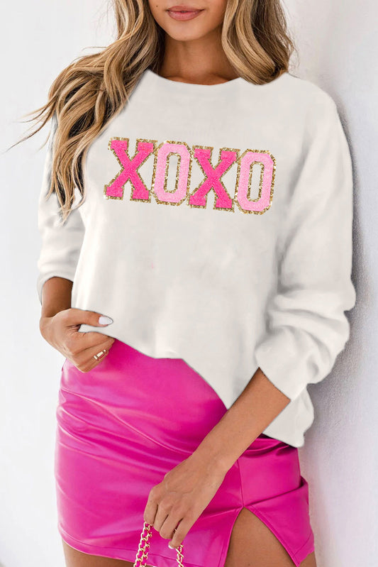 XOXO Glitter Print Round Neck Sweater