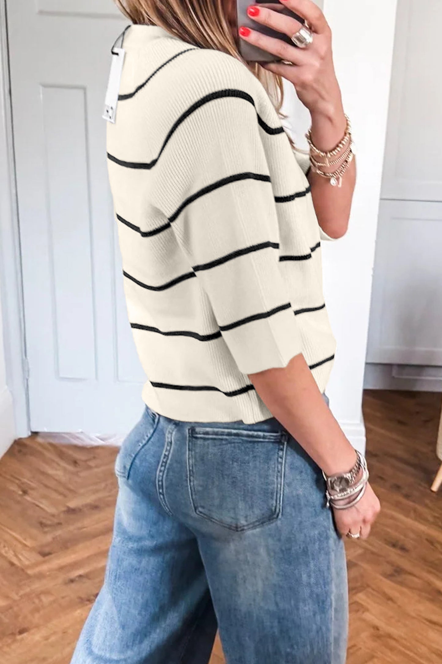 Classic Striped Ribbed Knit Sweater Tee