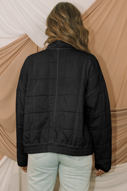 Black Zip-Up Quilted Jacket