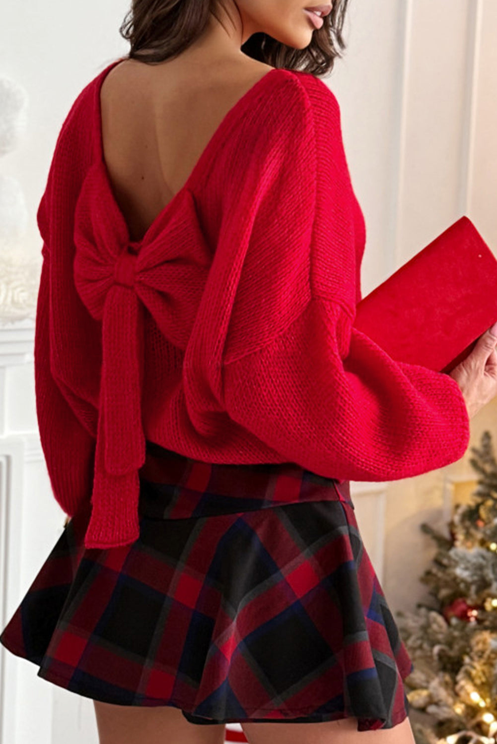 Fiery Red Festive Bubble Sleeve Sweater