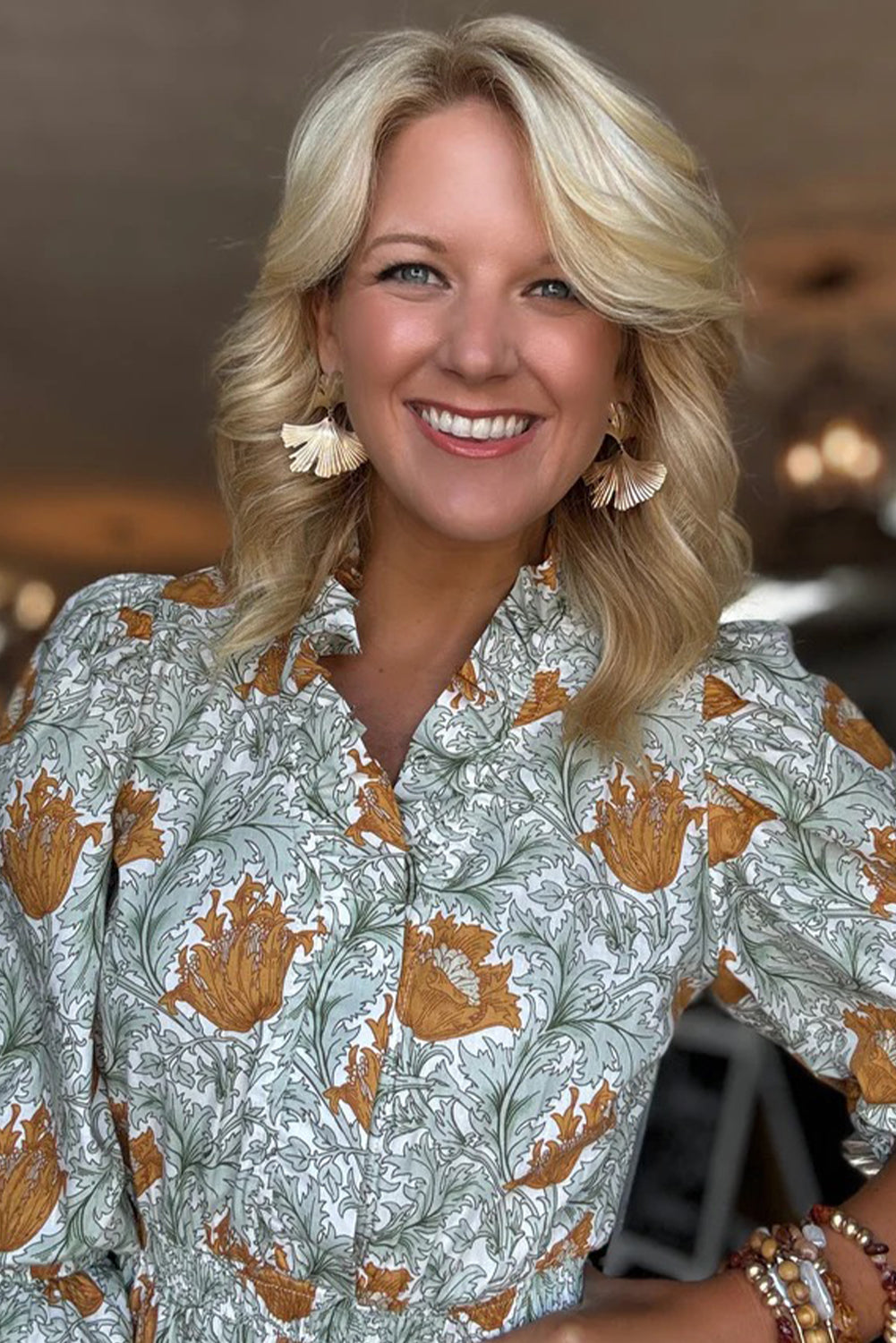 Floral Print Frilled Neck Dress