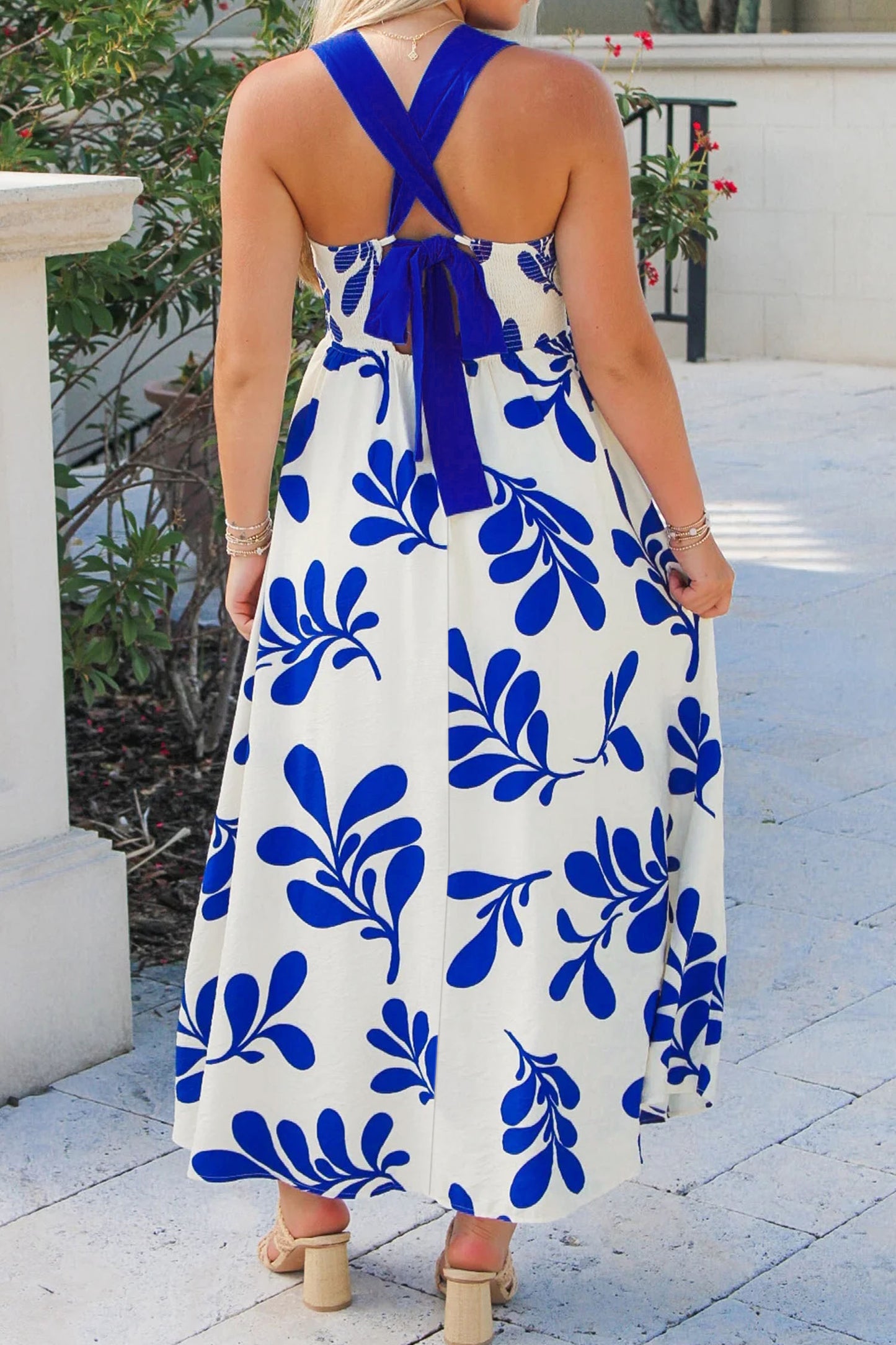 Summer Blue Criss-cross Tie Back Dress
