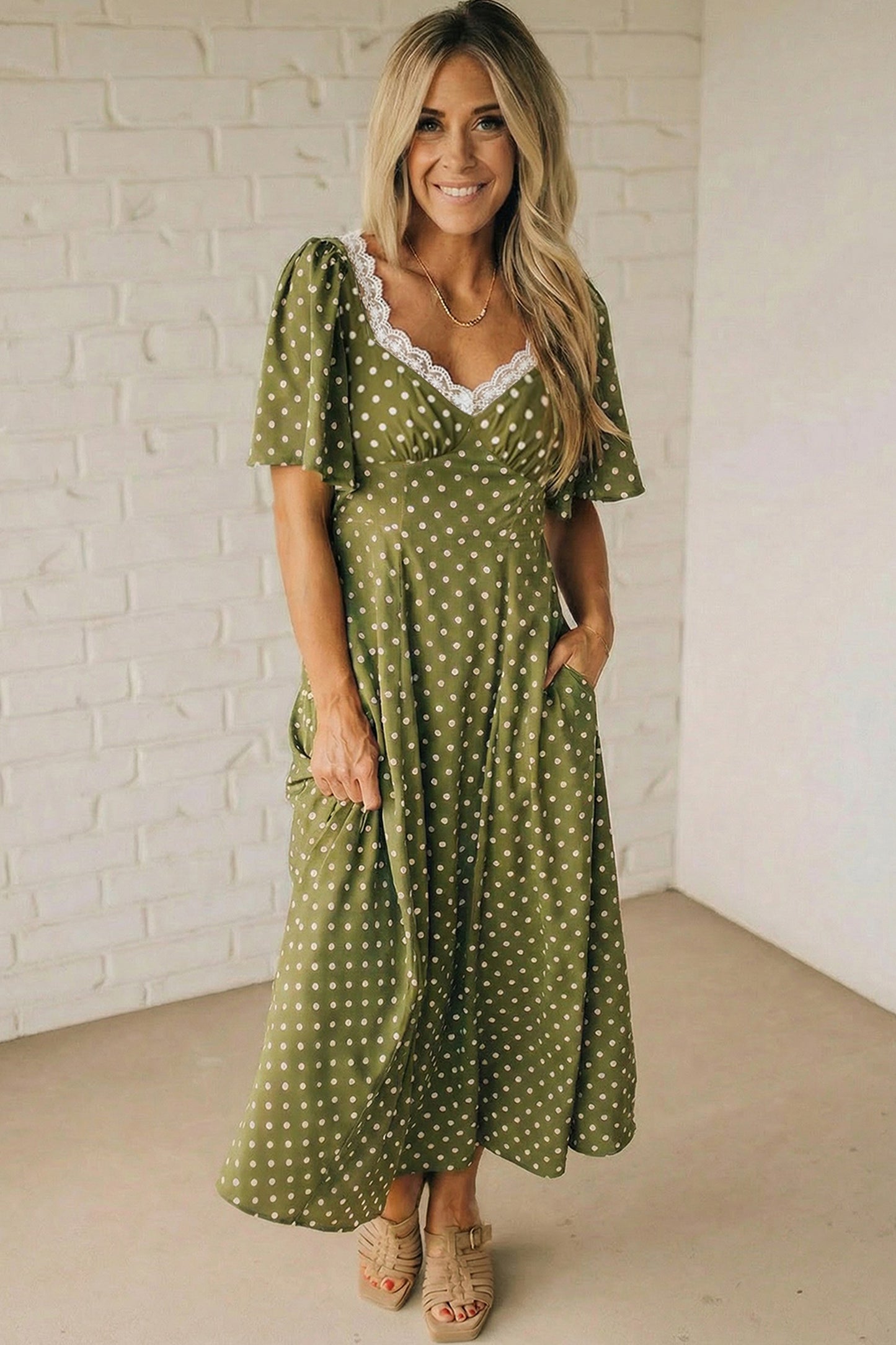 Polka Dot Smocked Maxi Dress