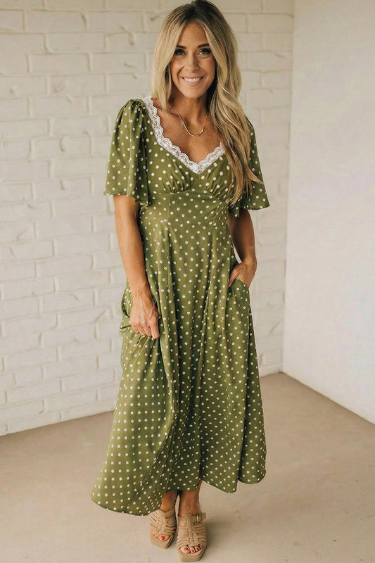 Polka Dot Smocked Maxi Dress
