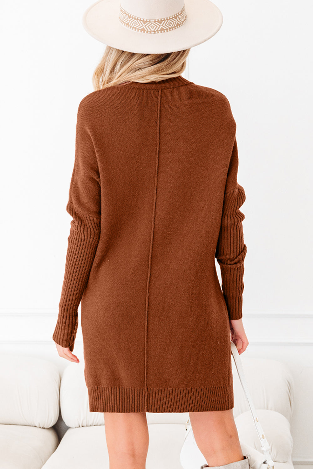 Chestnut Ribbed Sweater Dress