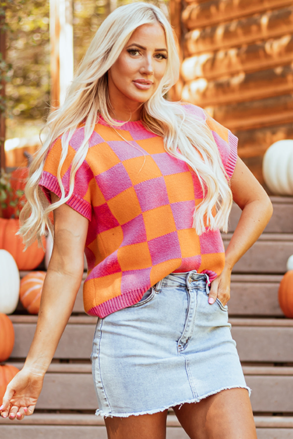 Checkered Sweater Top