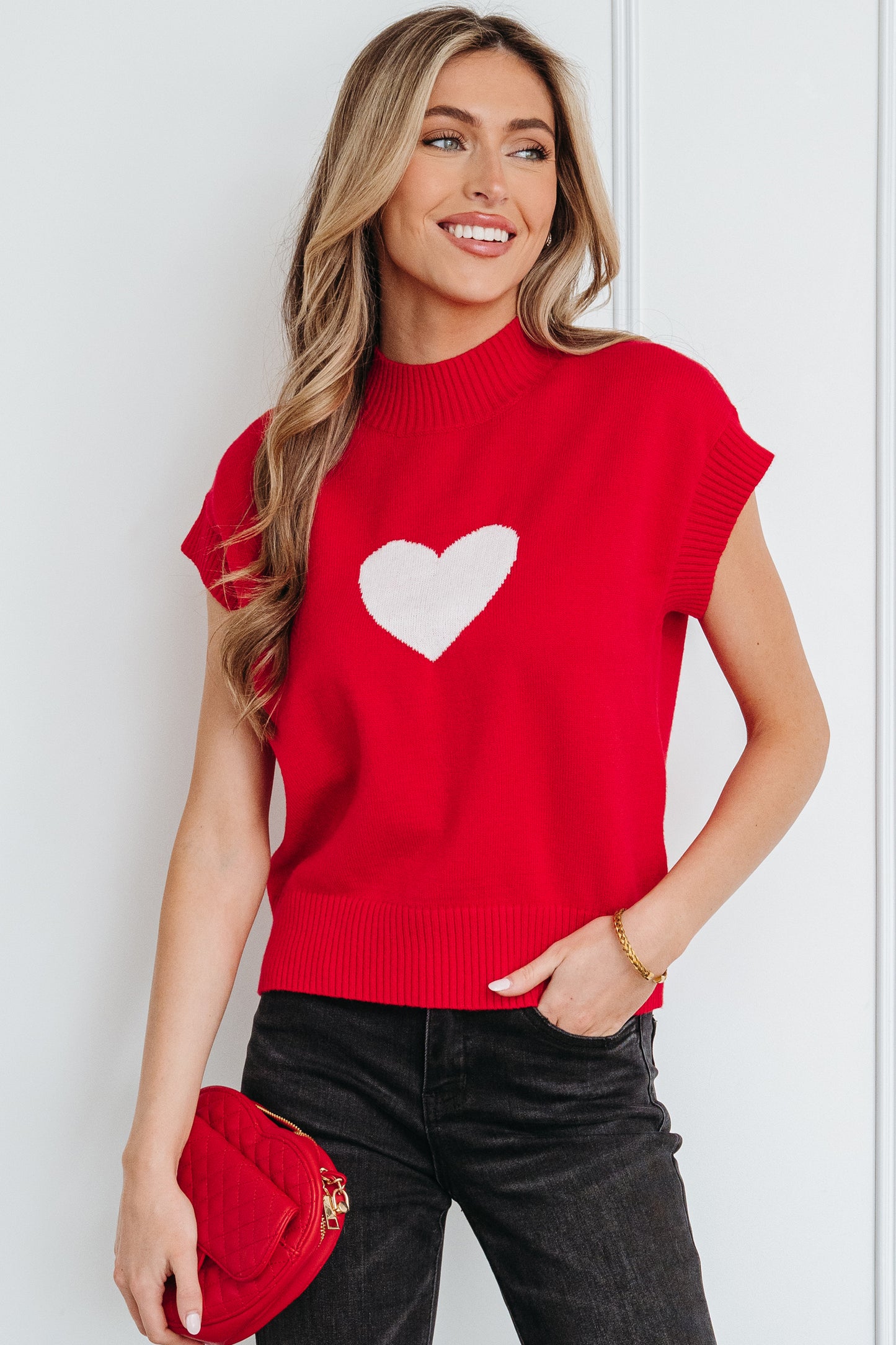 Red Heart Cropped Sweater
