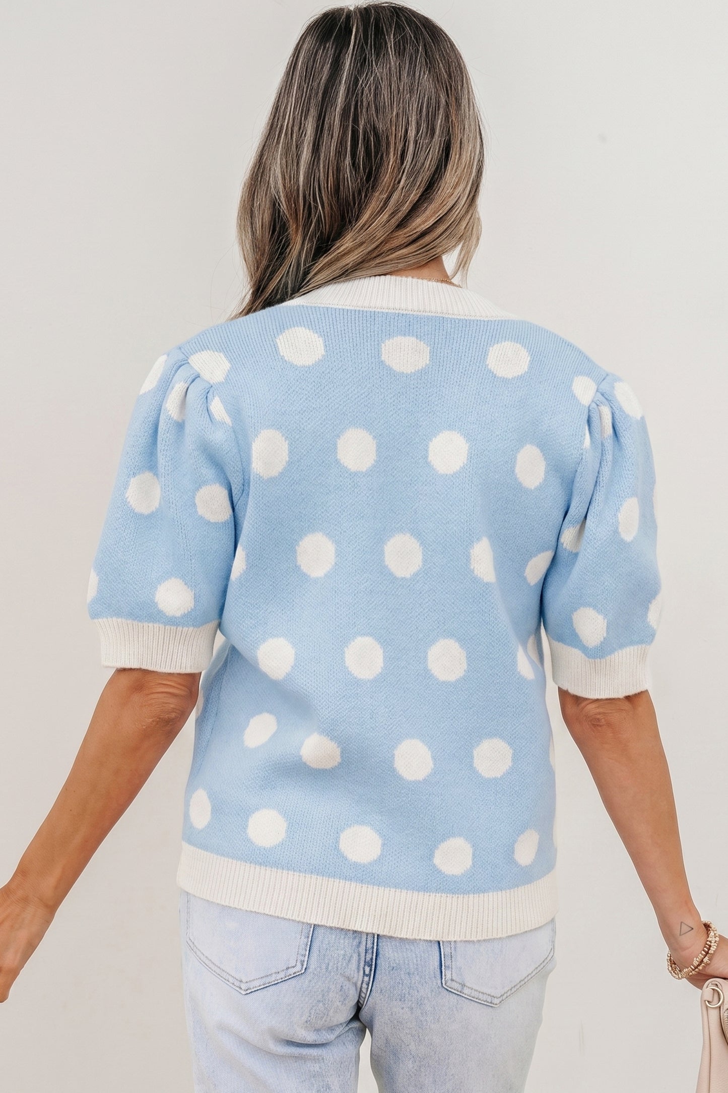 Polka Dot Puff Short Sleeve Sweater