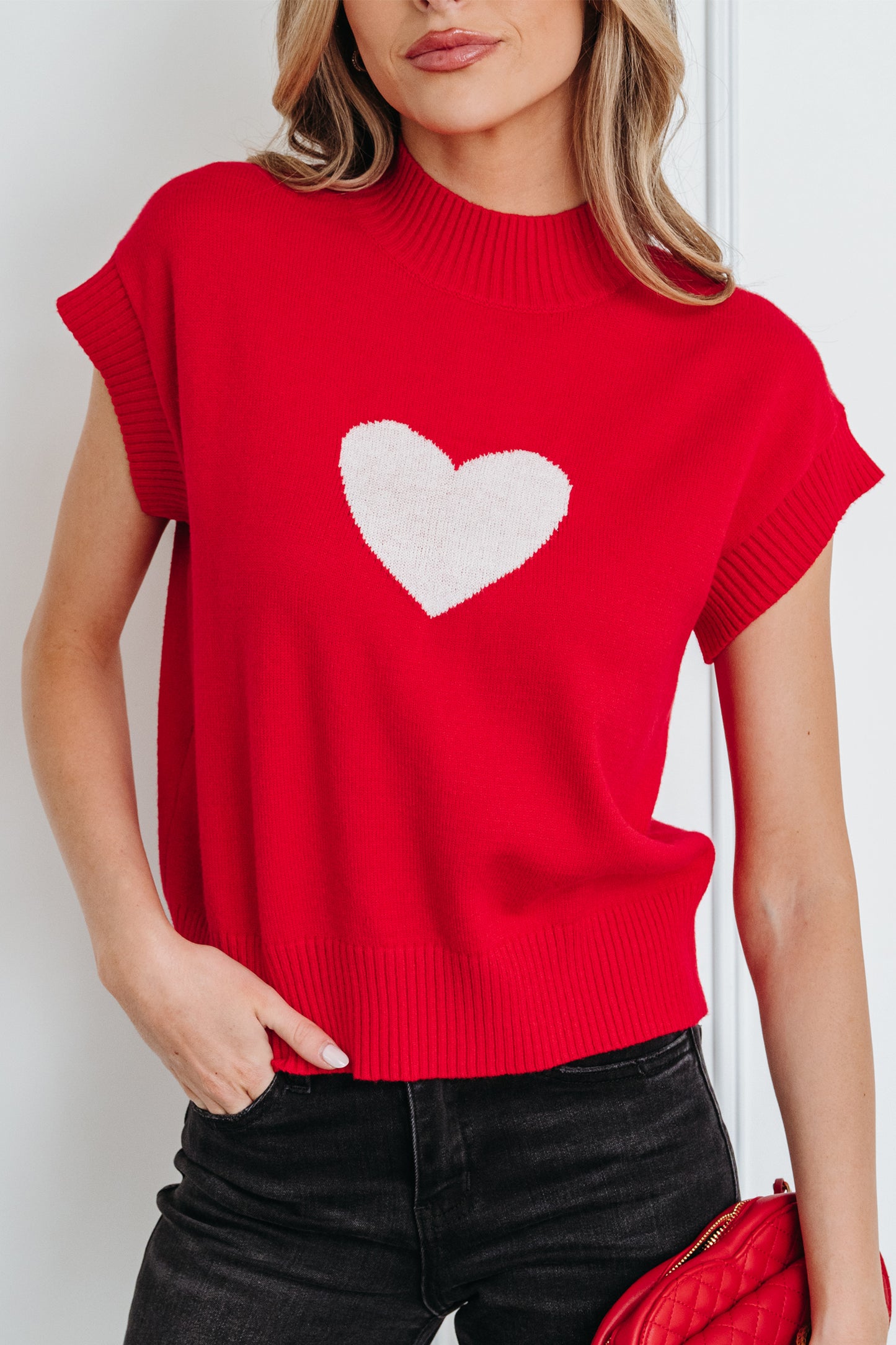 Red Heart Cropped Sweater
