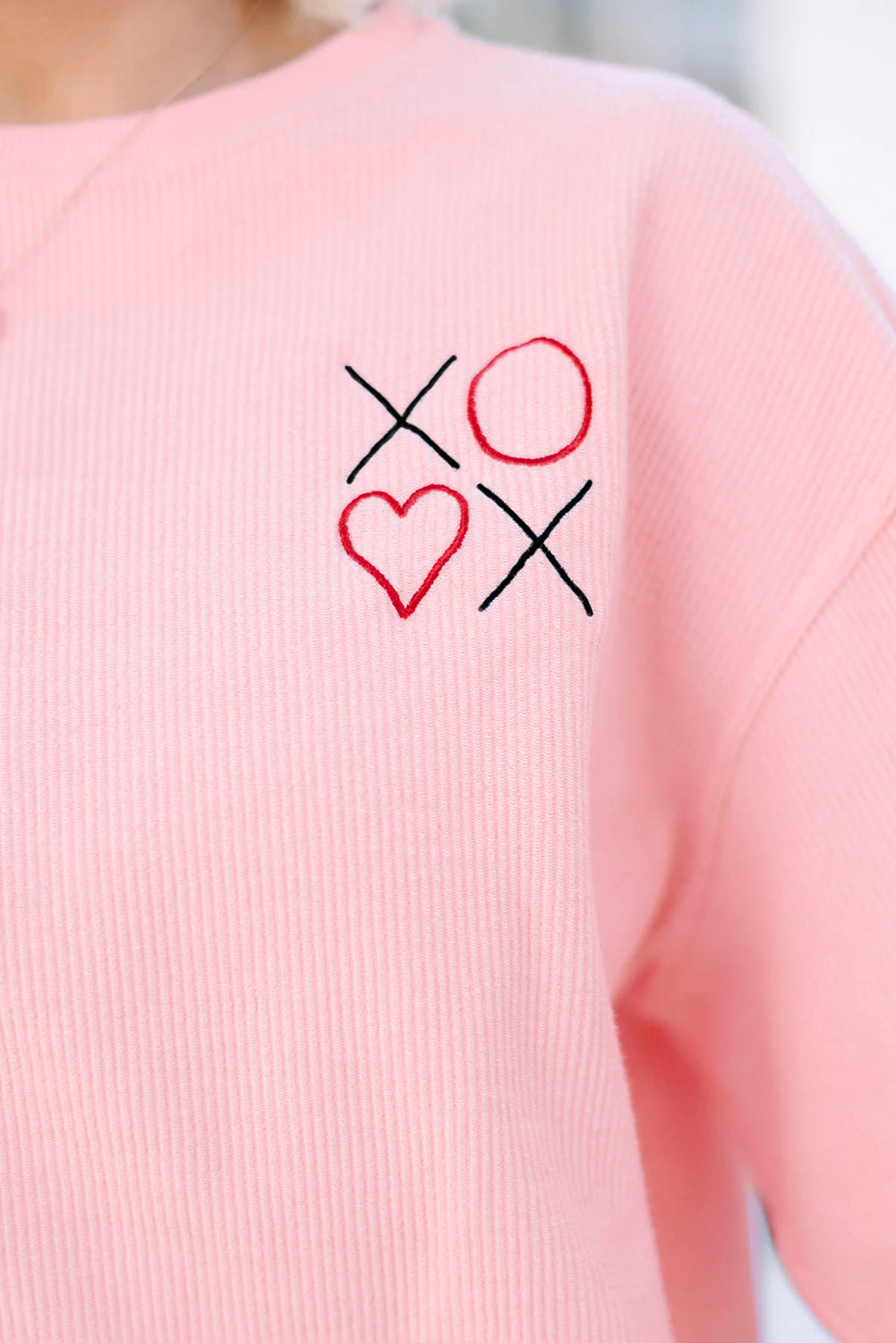 Sweatshirt in Embroidered XOXO or Printed Hearts