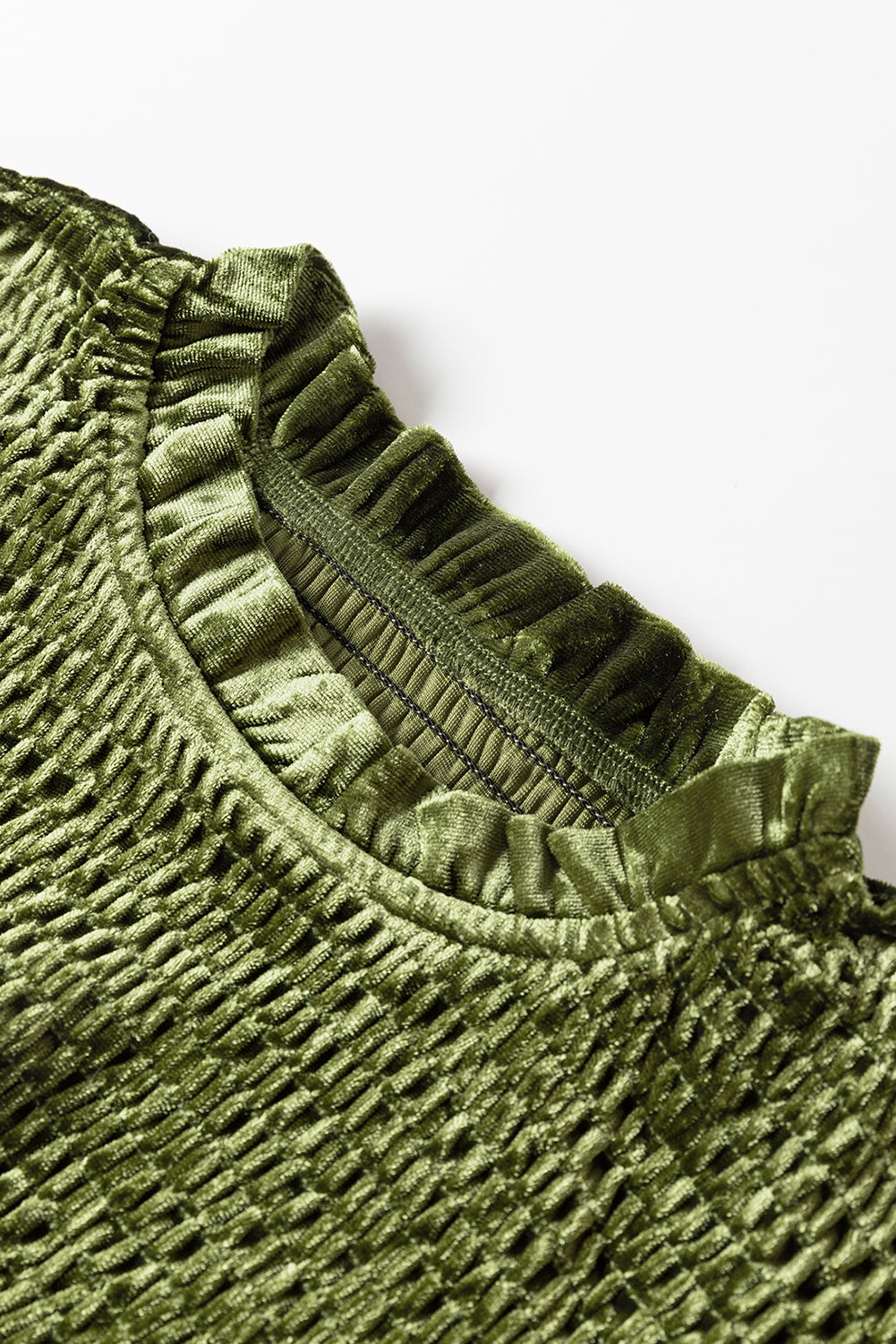 Moss Green Smocked Bodice Velvet Dress