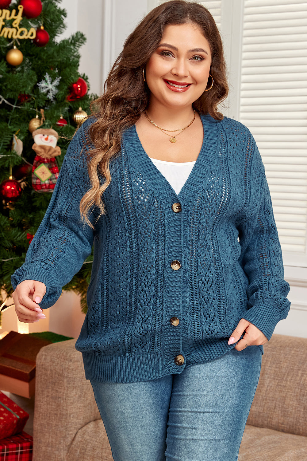 Real Teal Button Front Plus Size Cardigan