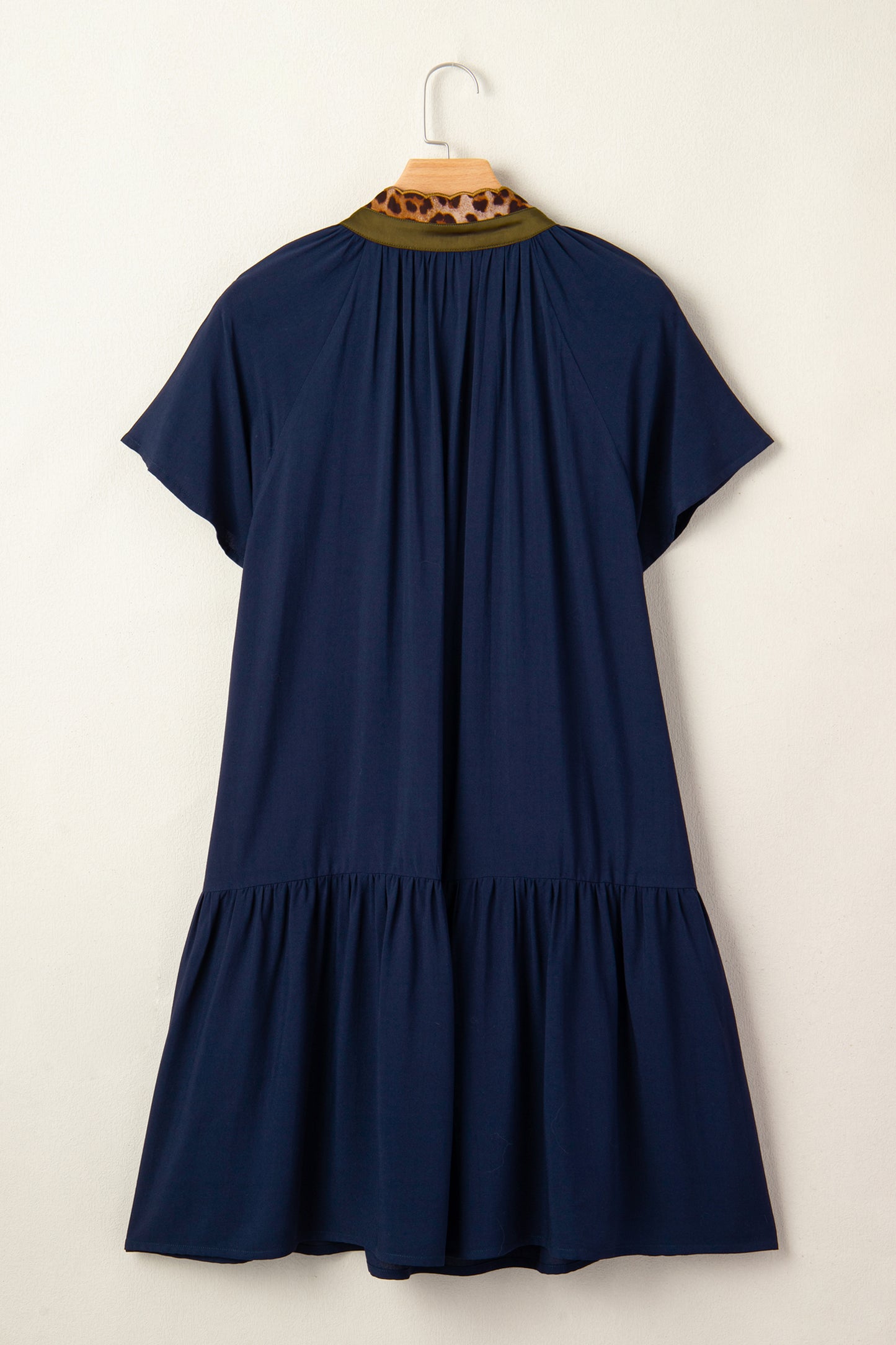 Navy and Leopard Short Sleeve Tunic Dress