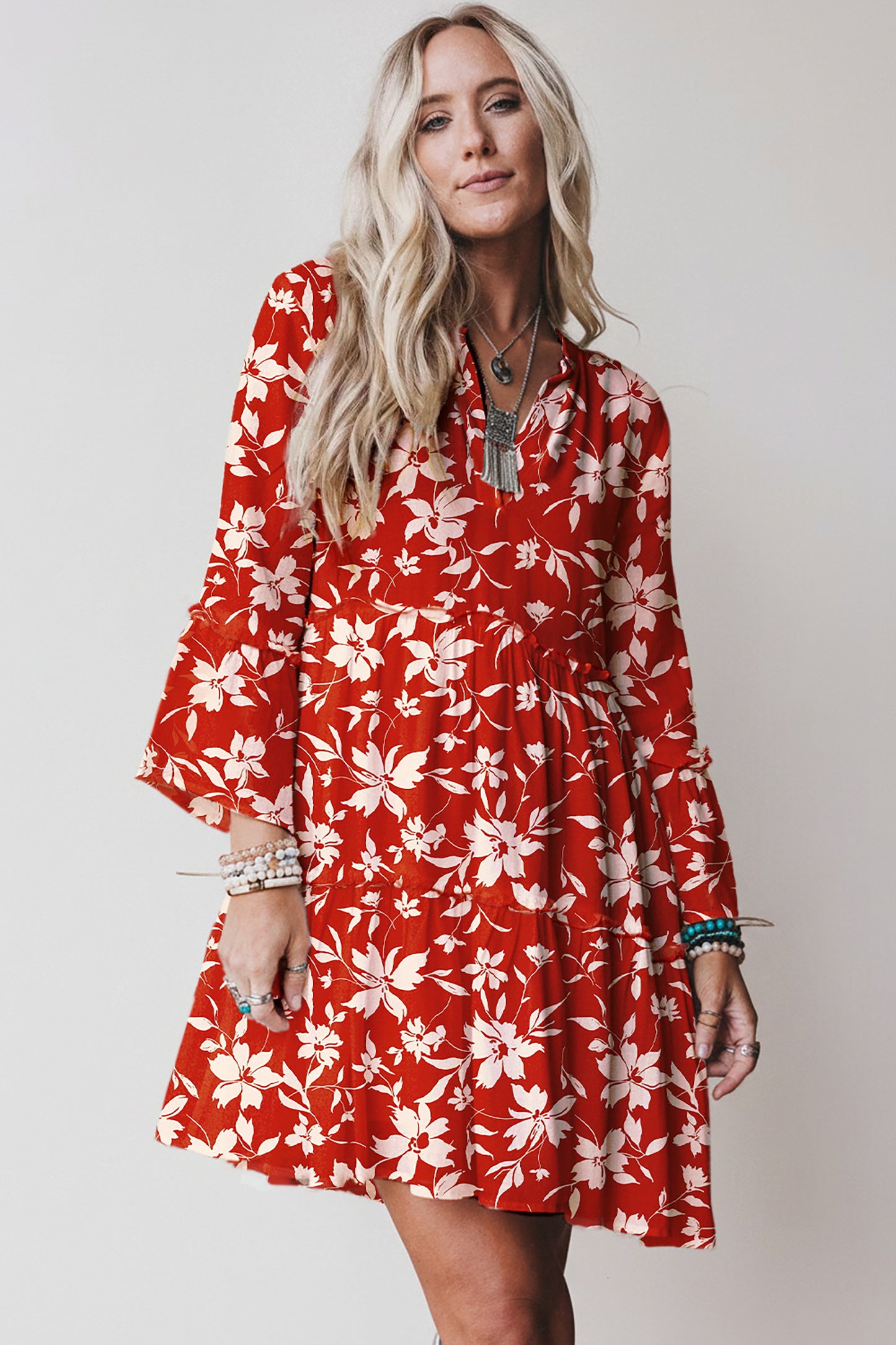 Boho Floral Print Mini Dress