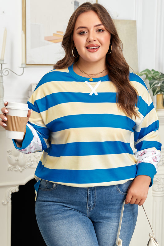Blue & White Striped Plus Size Pullover