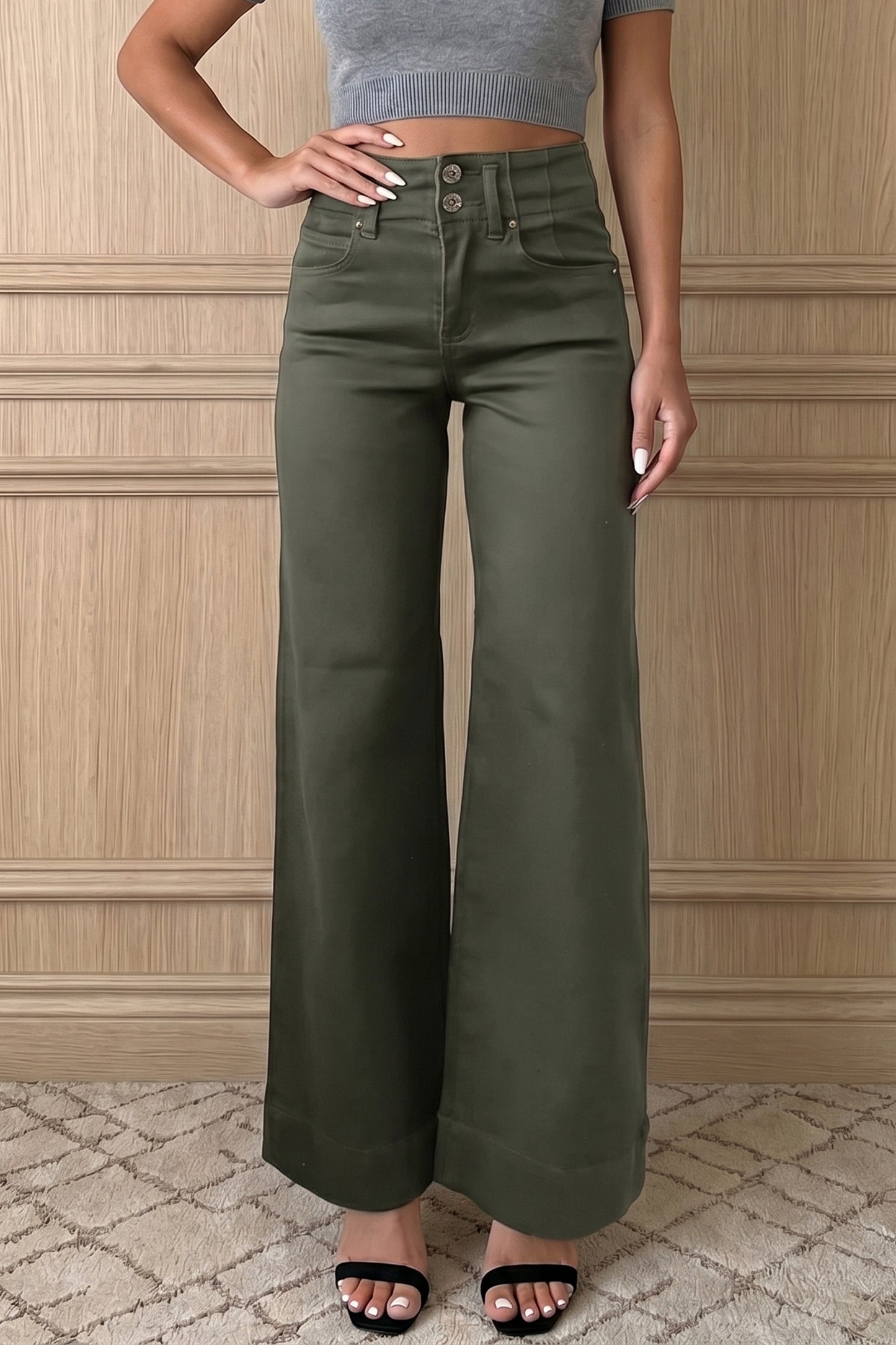 Double-Button High Waist Flared Bottom Jeans