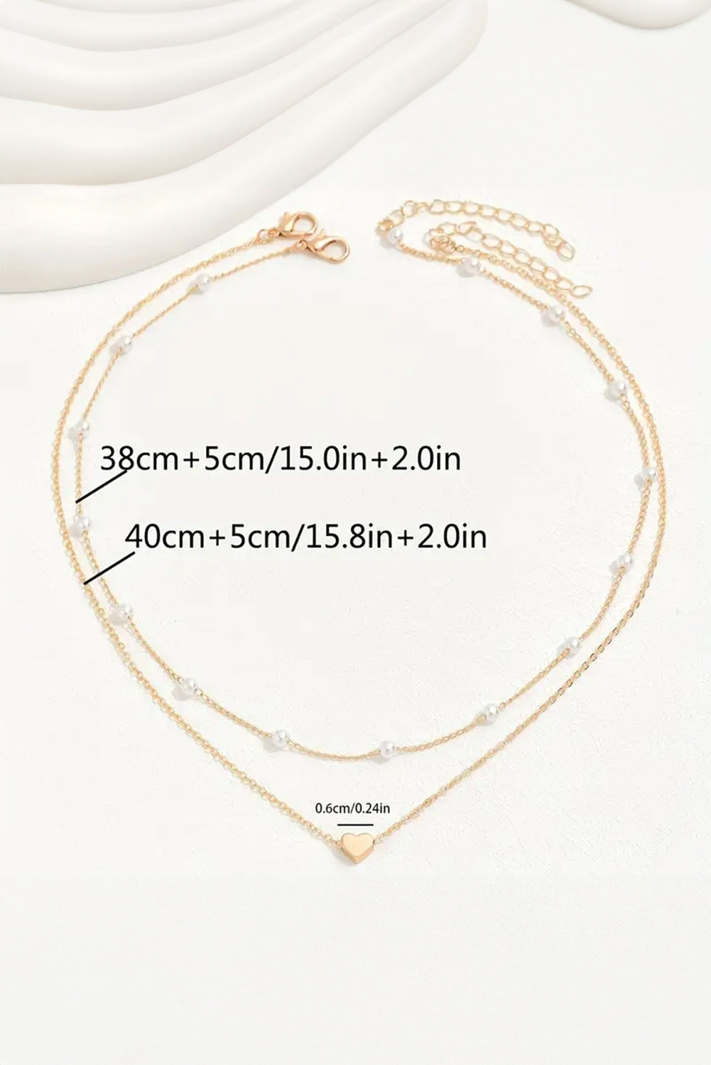 Gold-Plated Heart and Pearl 2pcs Layering Necklace