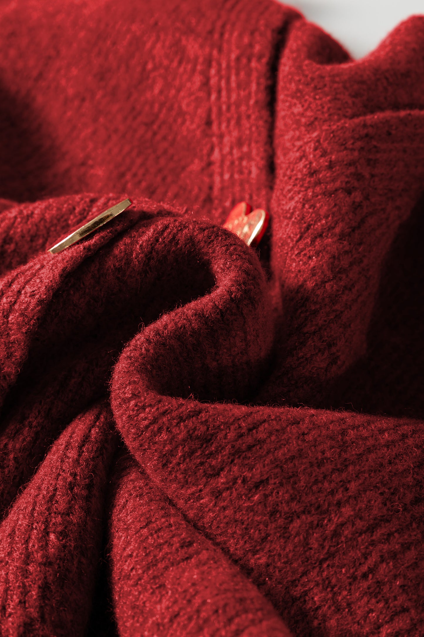 Fiery Red Heart Button Cardigan Sweater