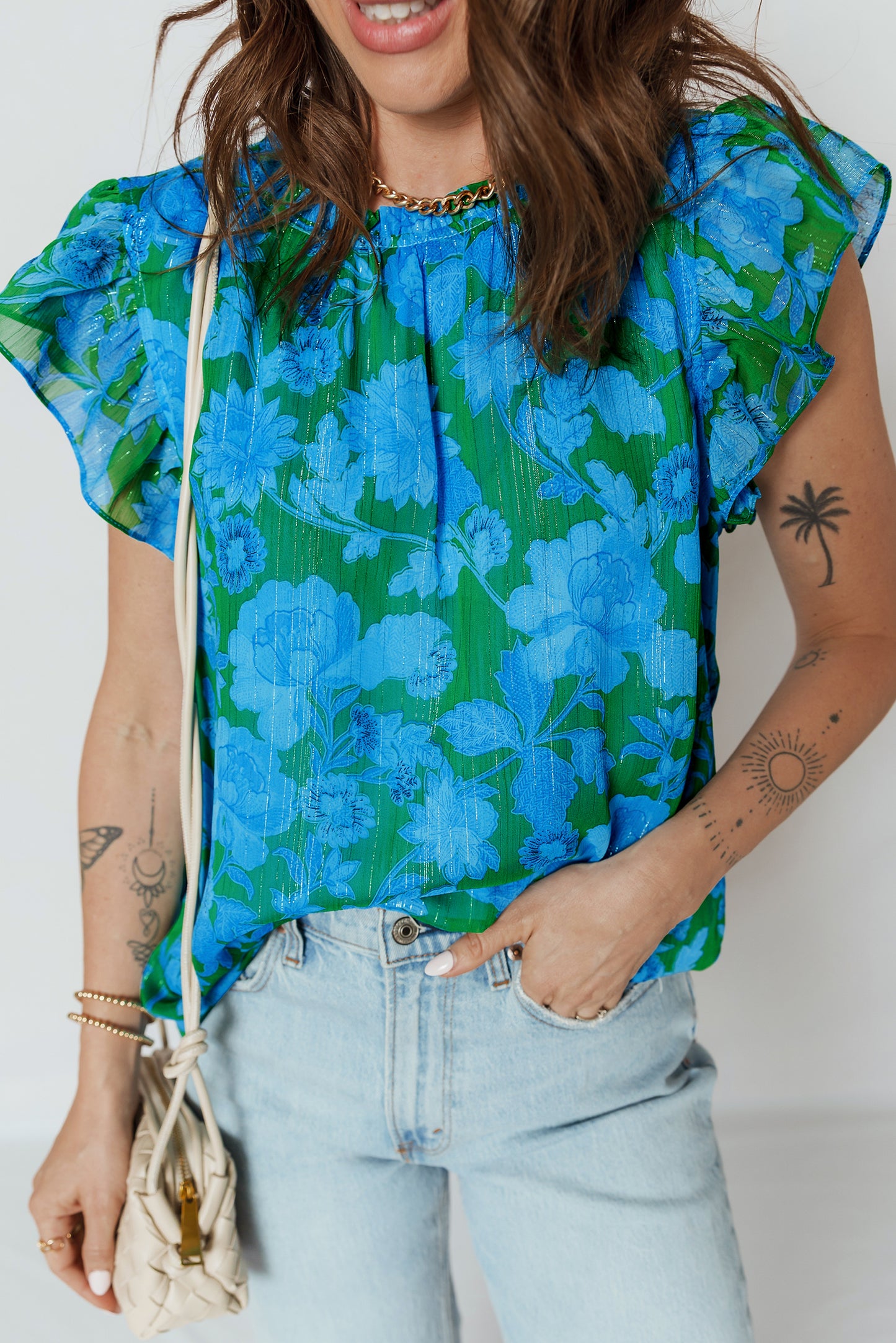 Floral Ruffled Sleeve Blouse