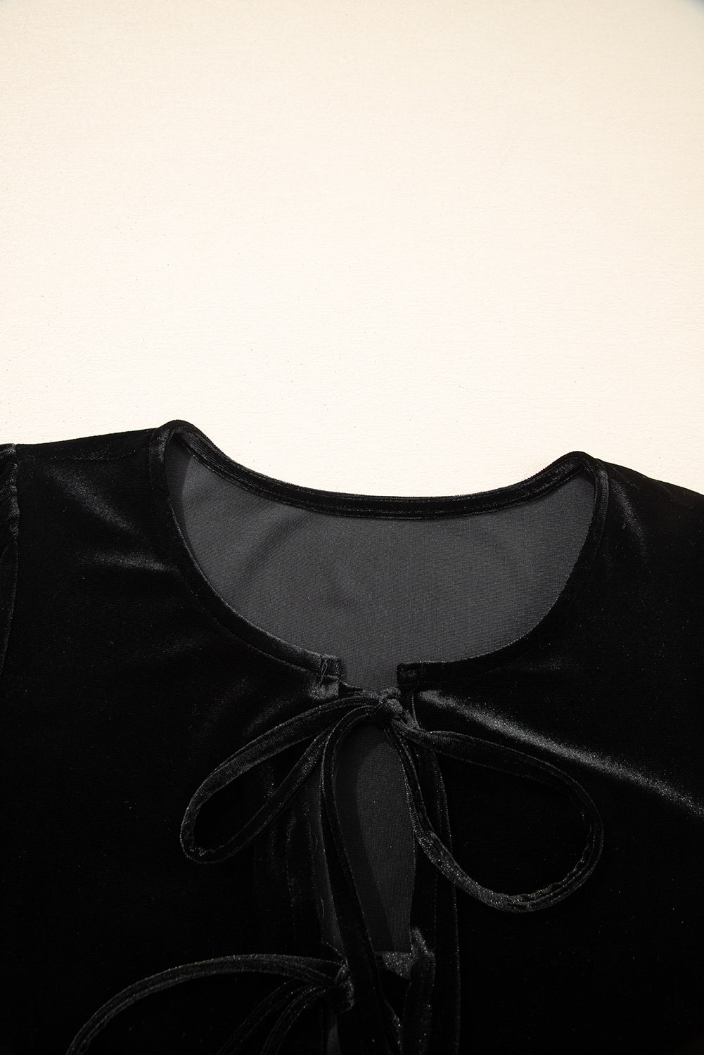 Black Velvet Bubble Sleeve Mini Dress