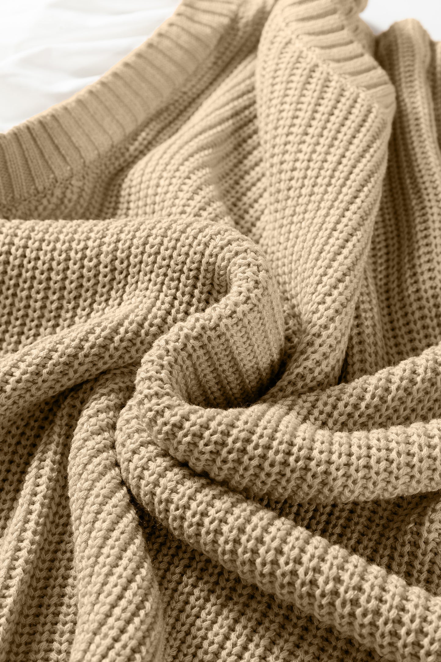 French Beige Sweater Top with Knit Sleeve