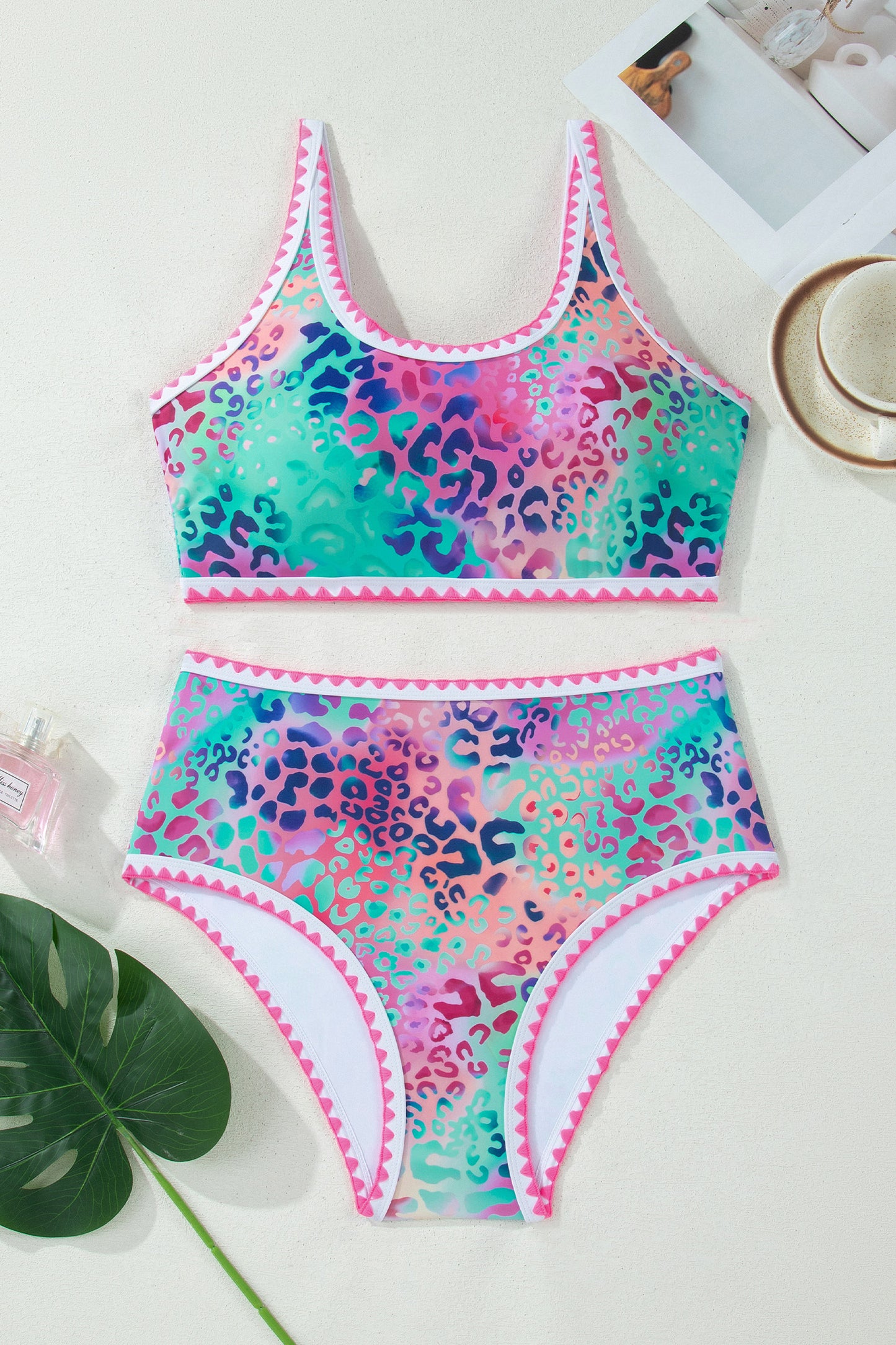 Pink Leopard High Waist Bikini Set