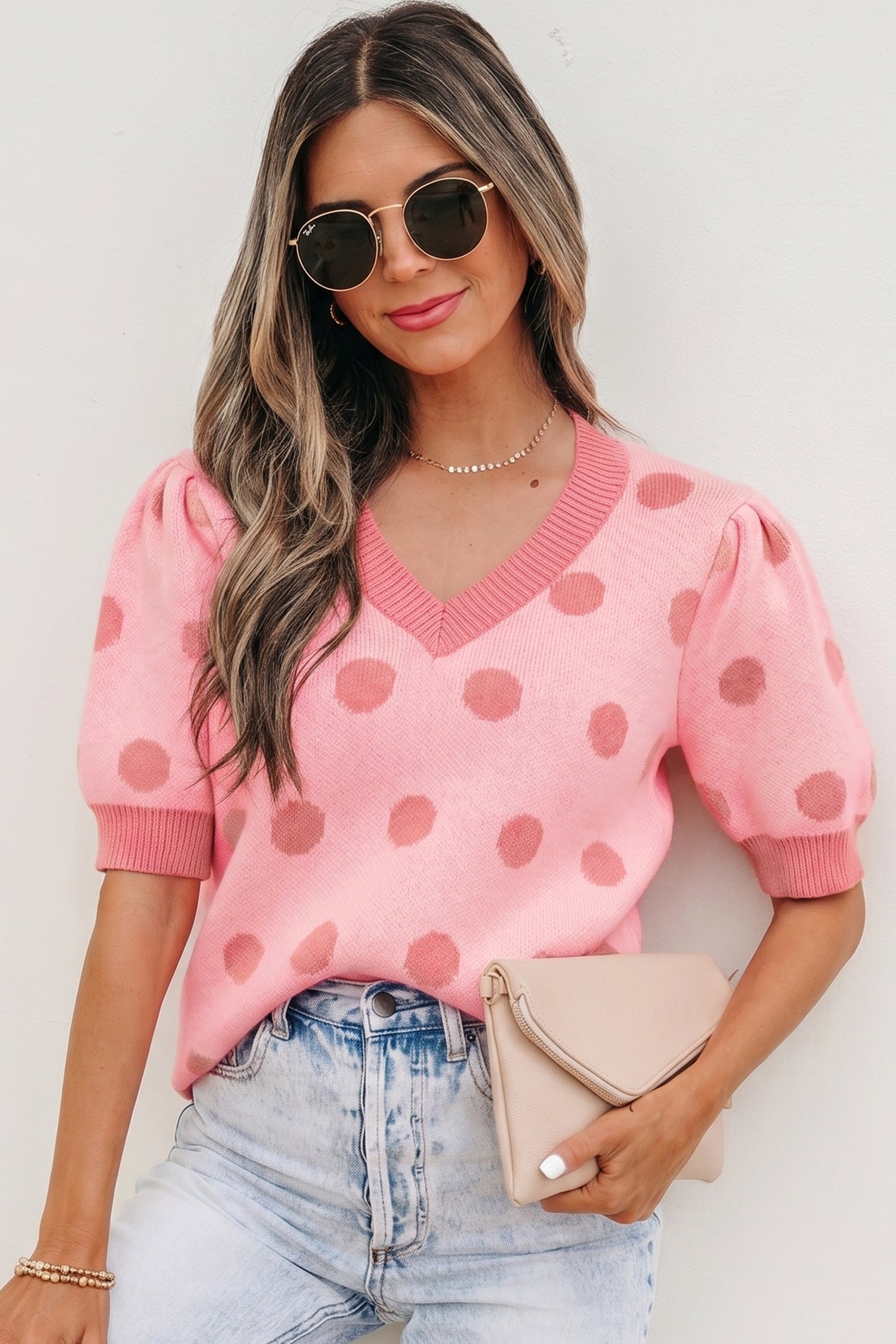 Polka Dot Puff Short Sleeve Sweater