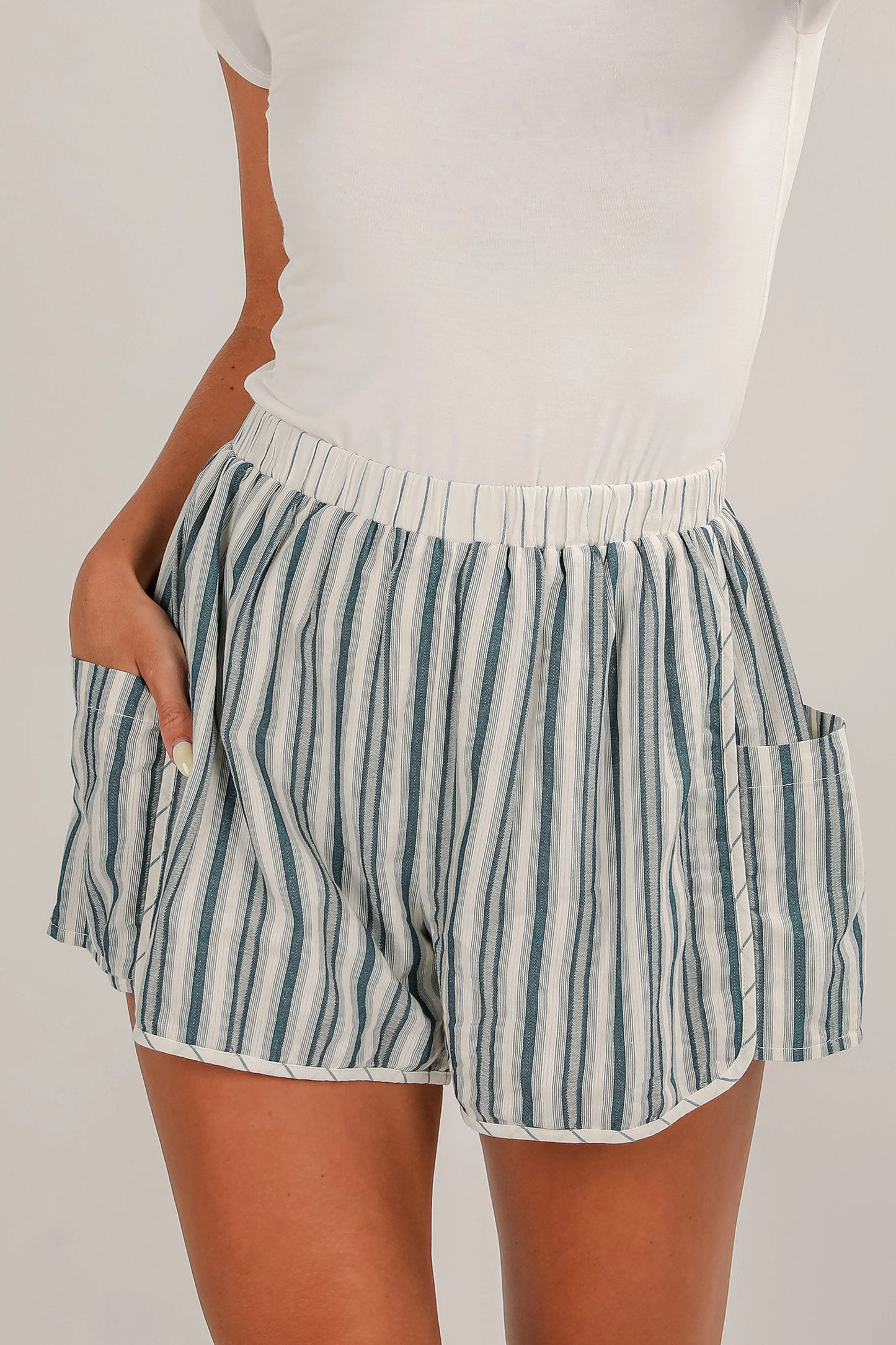 Gray Striped Cargo Casual Shorts