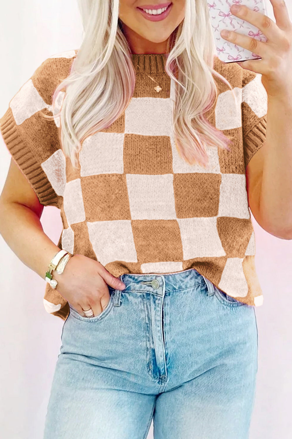 Checkered Sweater Top
