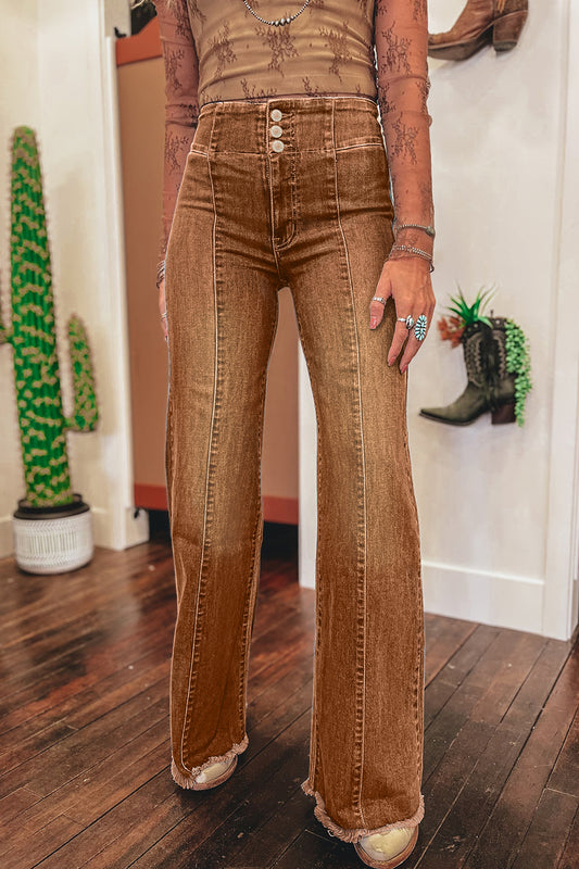 Button Fly Flare Jeans in 2 Colors