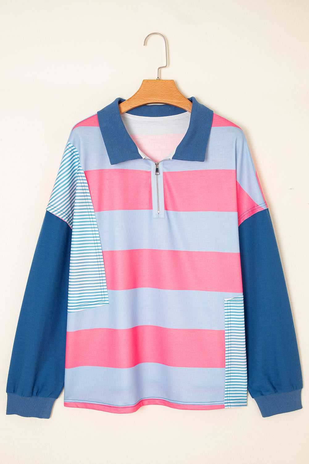 Blue & Pink Colorblock Plus Size Pullover