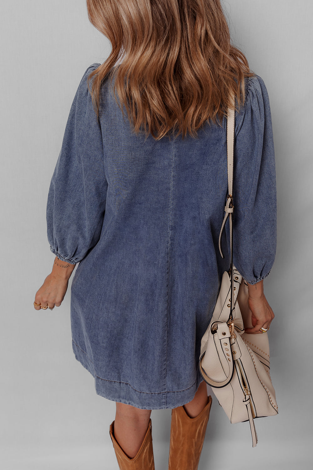 Sail Blue Pleated Denim Mini Dress