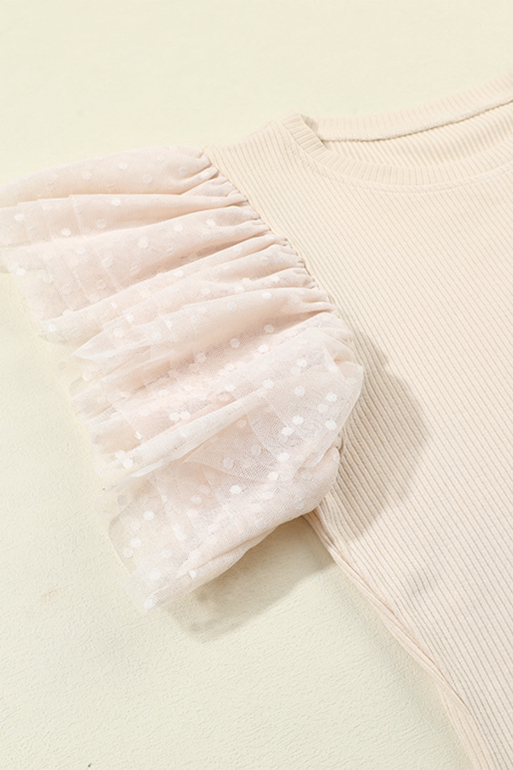 Dotty Ruffle Sleeve & Ribbed Knit Top in Apricot