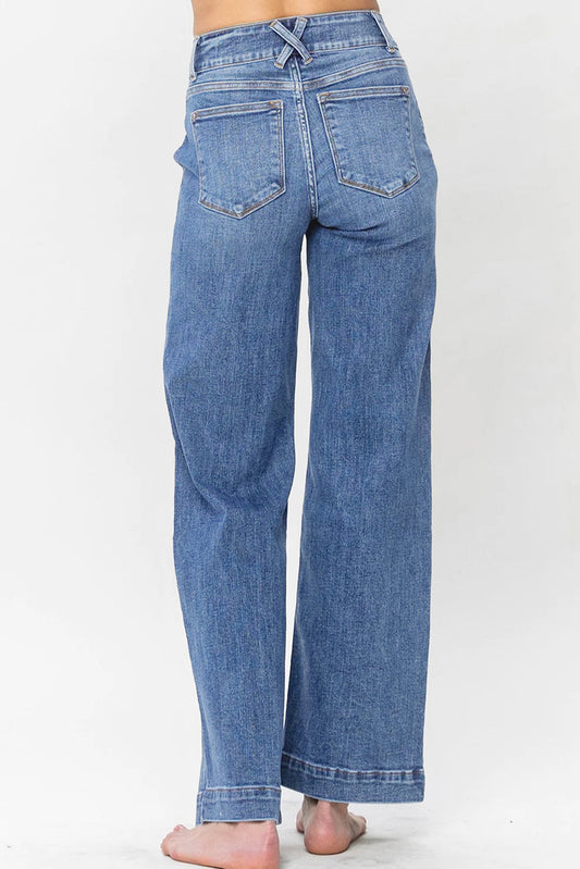 Double Button Fly Straight Leg Jeans