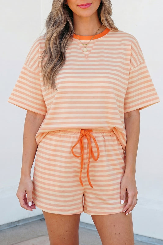 Pink Striped Tee and Shorts Set