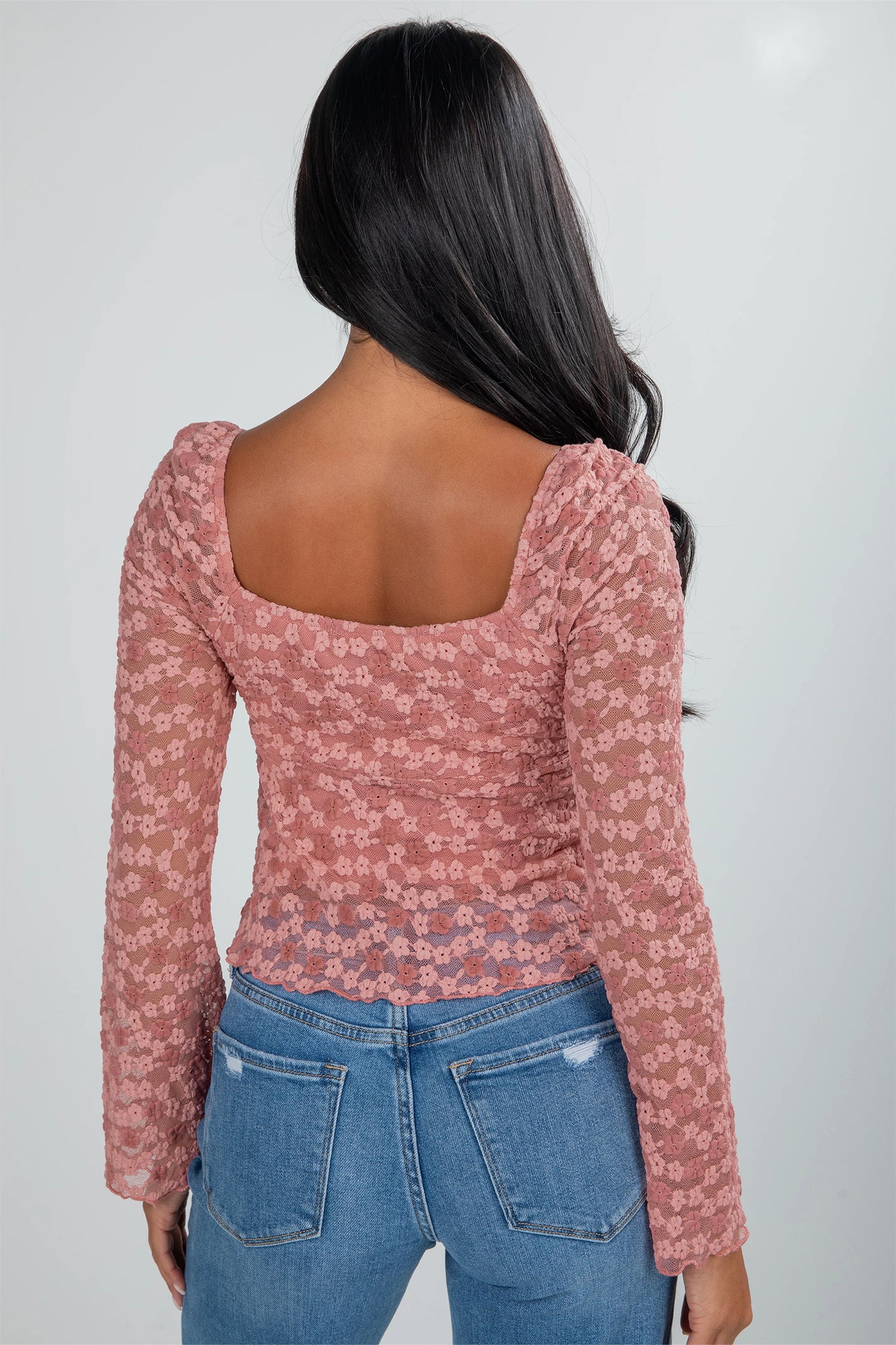 Peach Blossom Floral Lace Blouse
