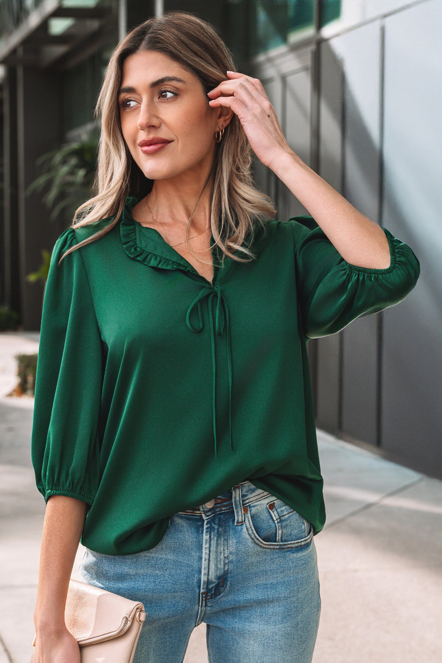 Frilly V-Neck Blouse
