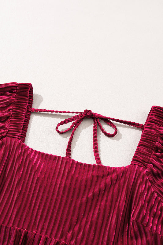 Red Tie Back Velvet Babydoll Dress