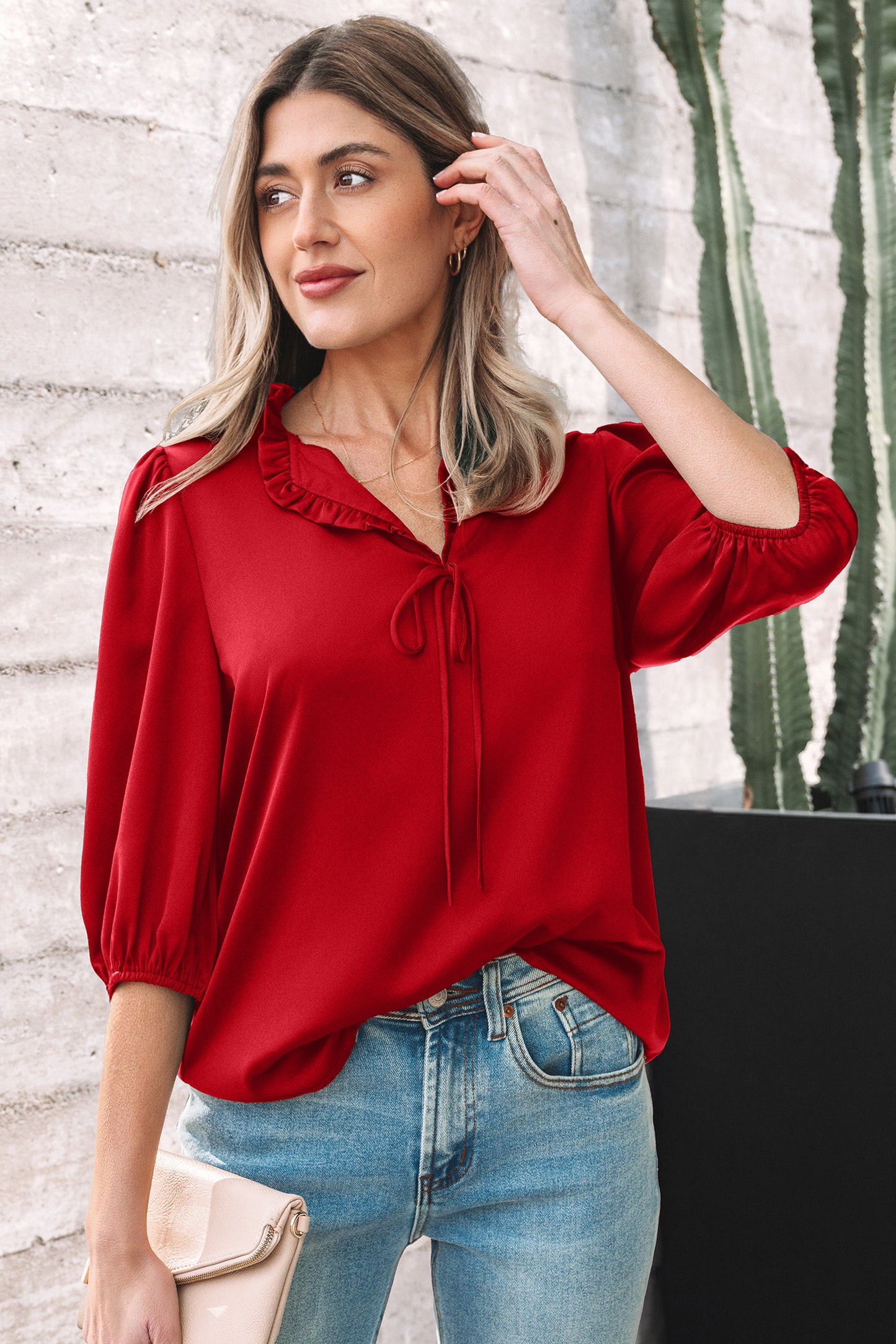 Frilly V-Neck Blouse